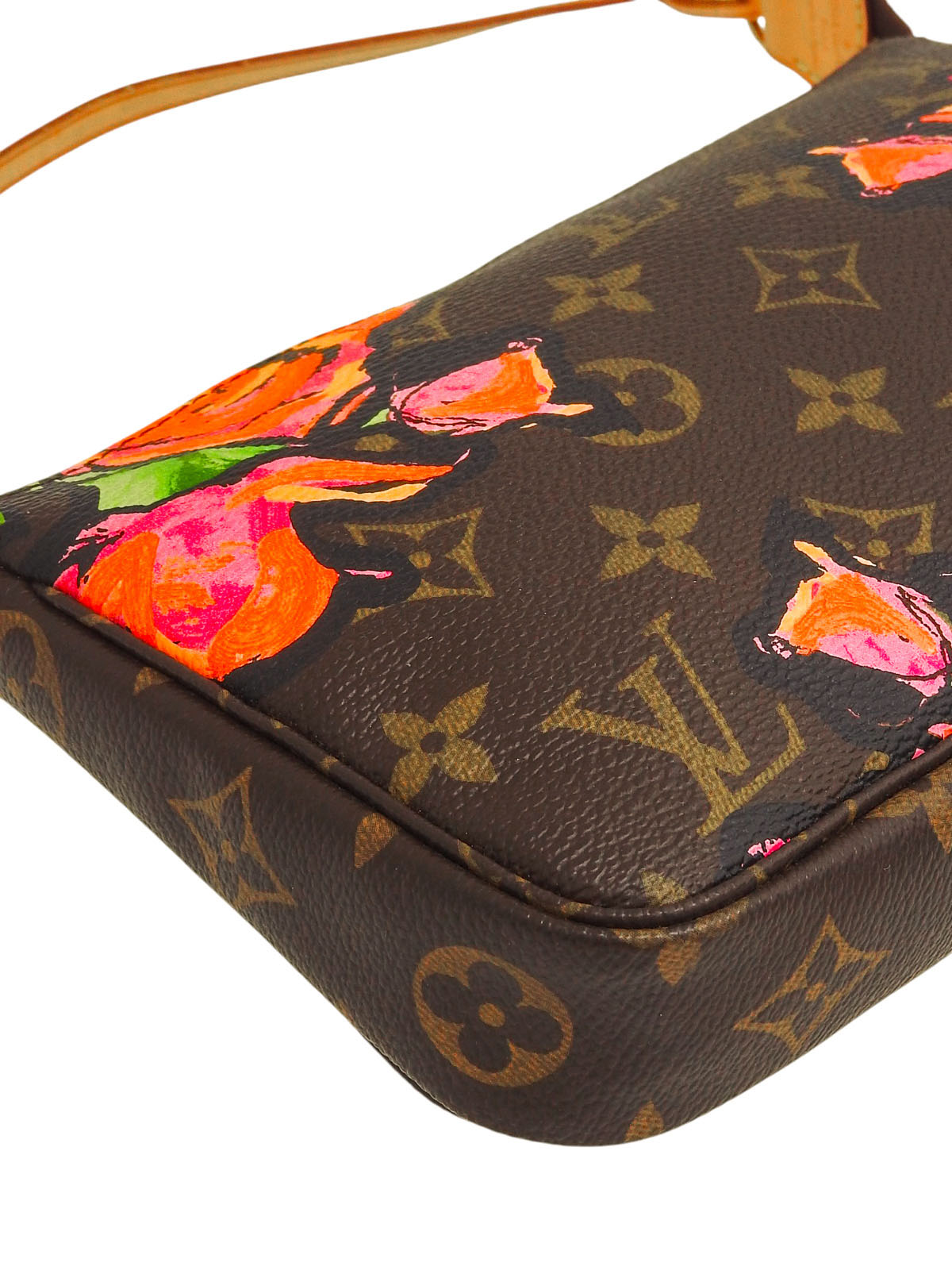 2008年製 キャンバスモノグラムローズポシェットアクセソワール ブラウン/ピンク