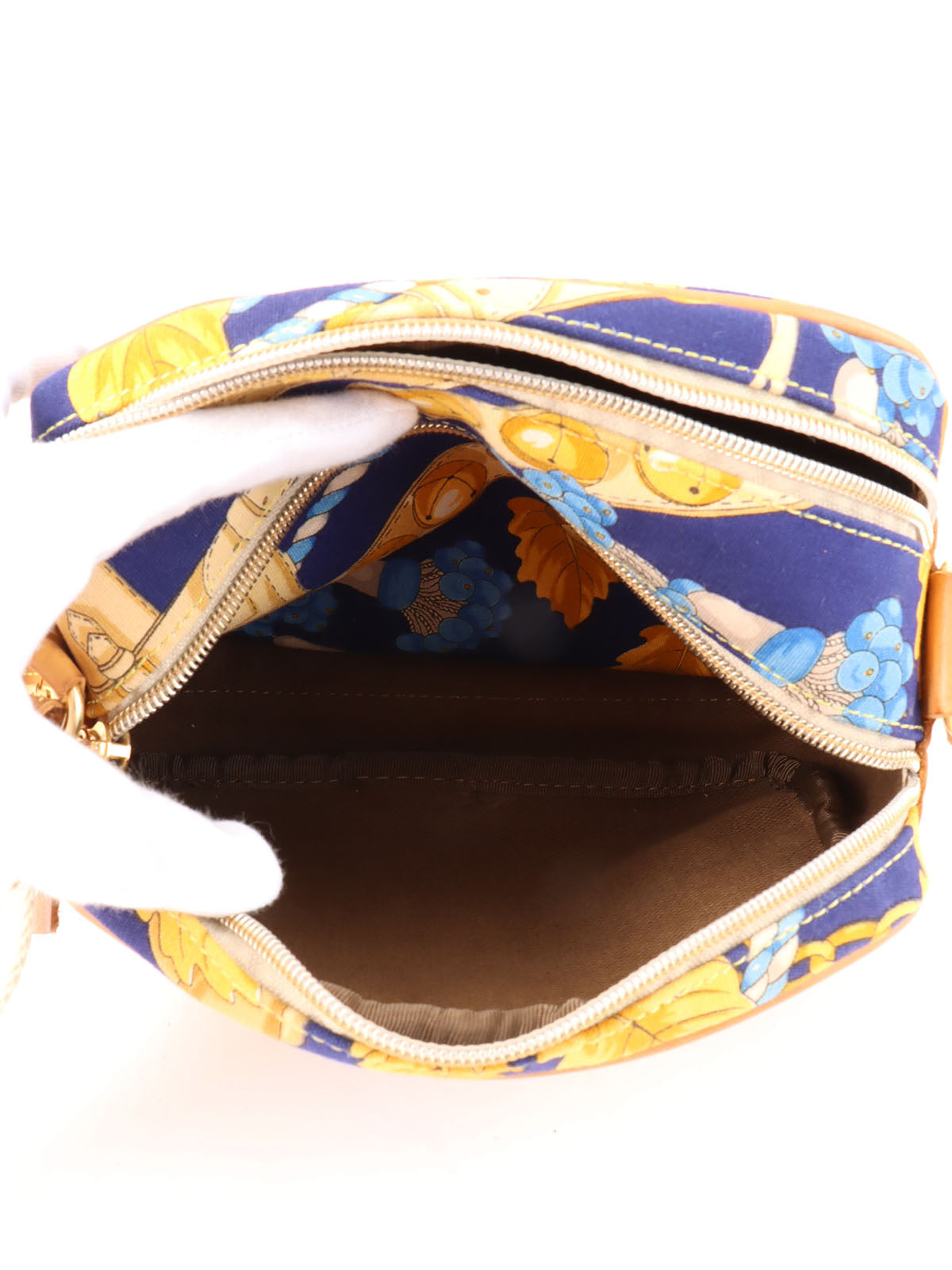 Design Pattern Logo Charm Shoulder Bag Beige/Blue