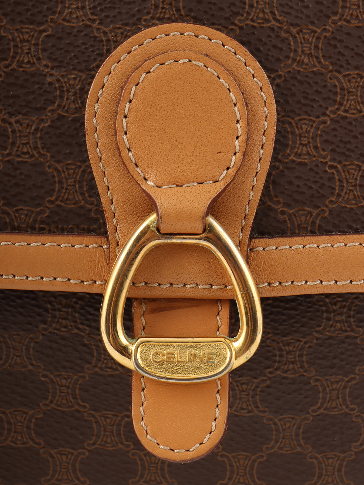 Macadam Pattern Logo Plate Shoulder Bag Brown