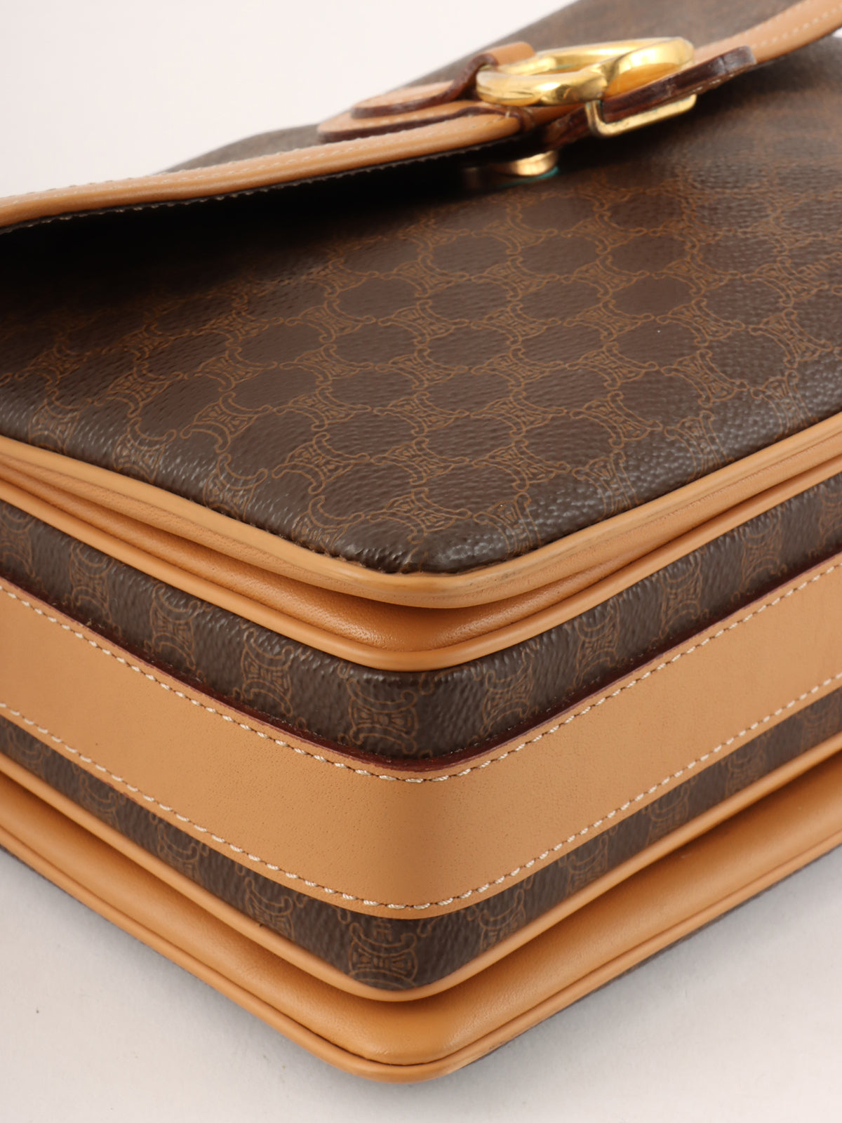 Macadam Pattern Logo Plate Shoulder Bag Brown