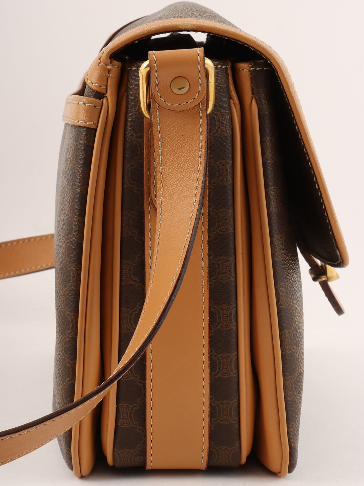 Macadam Pattern Logo Plate Shoulder Bag Brown