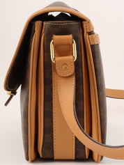 Macadam Pattern Logo Plate Shoulder Bag Brown