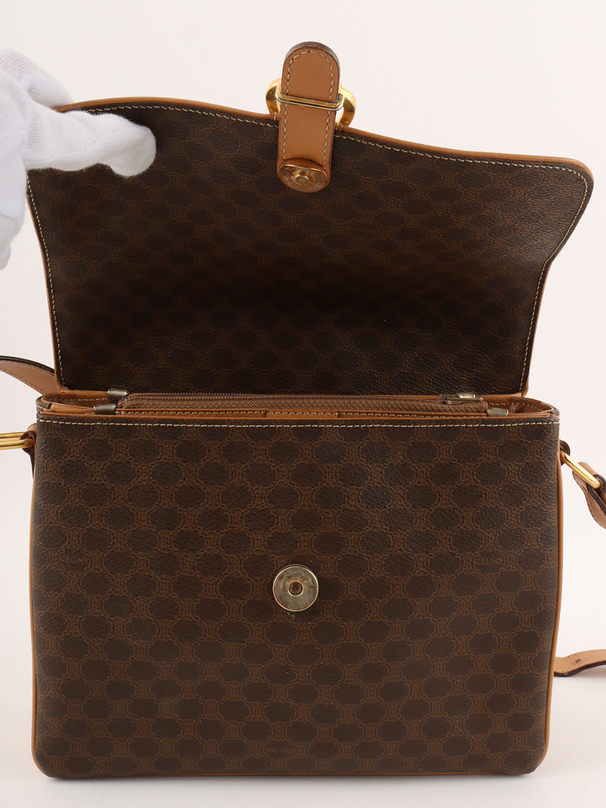 Macadam Pattern Logo Plate Shoulder Bag Brown