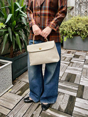 Logo Plate Quilted Handbag Ivory