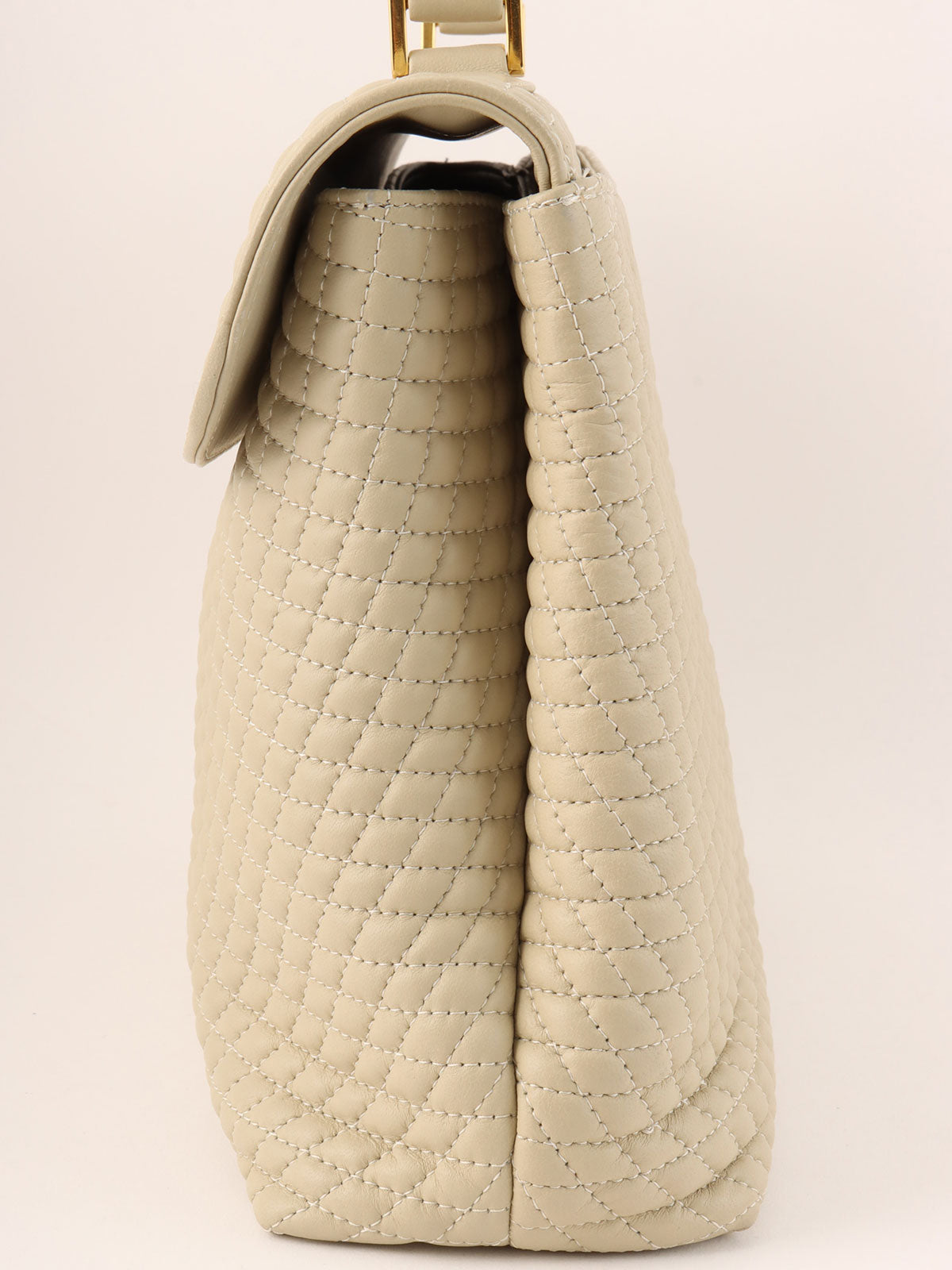 Logo Plate Quilted Handbag Ivory