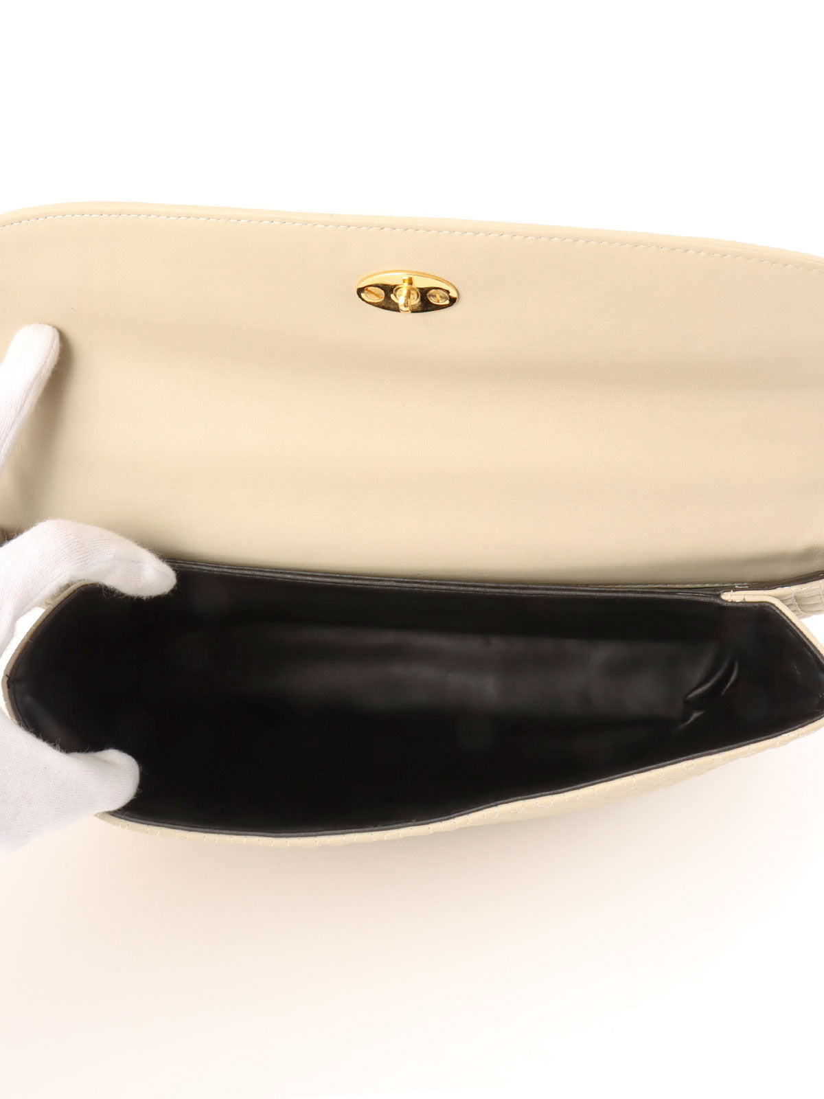 标志标牌绗缝手提包 象牙白