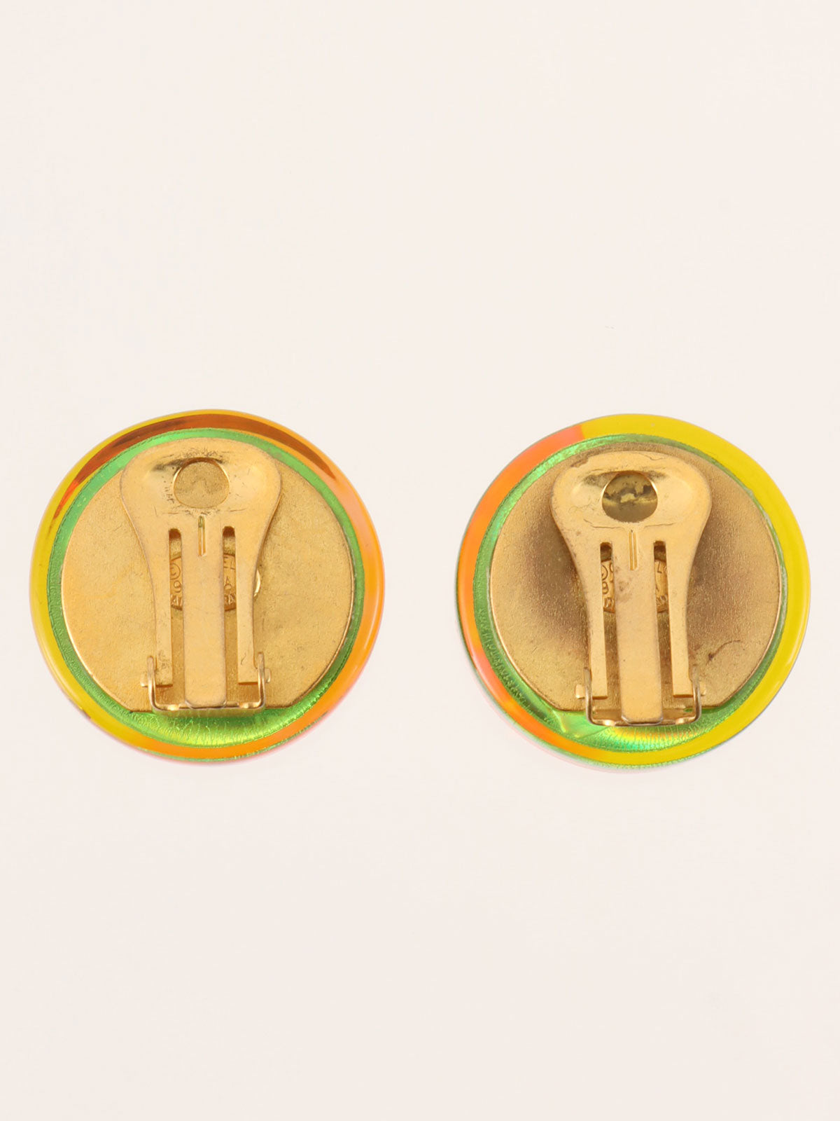 1997年製 オーロララウンドCCマークマルチモチーフイヤリング ゴールド/オレンジ