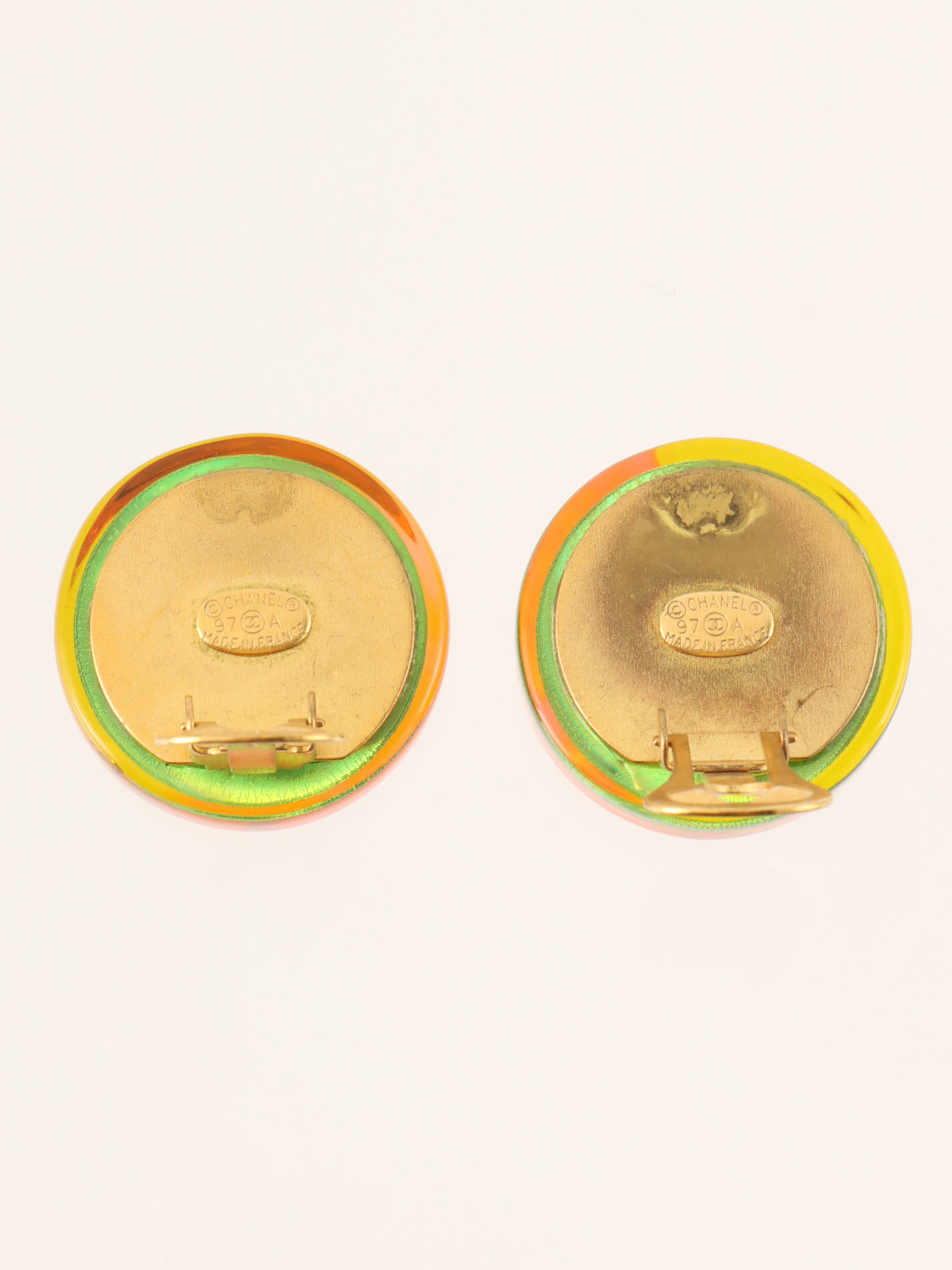 1997年製 オーロララウンドCCマークマルチモチーフイヤリング ゴールド/オレンジ