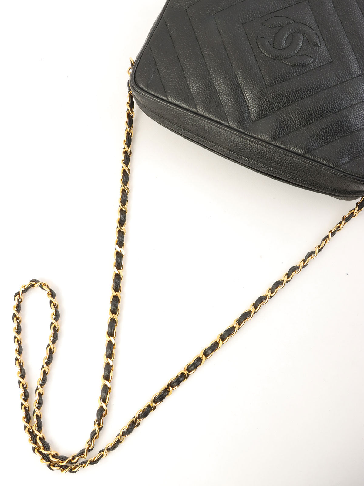 1992年頃製 キャビアスキンCCマークタッセルチェーンショルダーバッグ ブラック