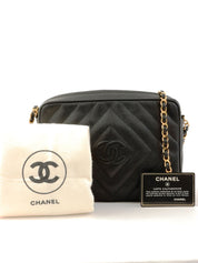 1992年頃製 キャビアスキンCCマークタッセルチェーンショルダーバッグ ブラック