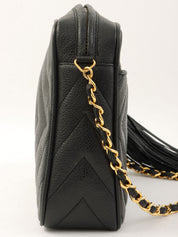 1992年頃製 キャビアスキンCCマークタッセルチェーンショルダーバッグ ブラック