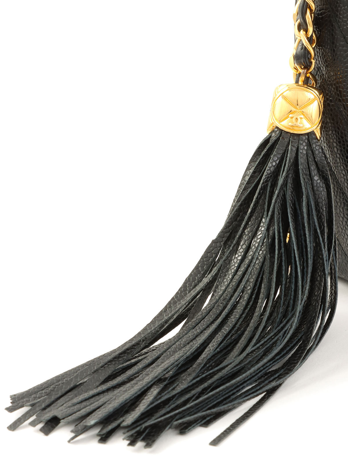 1992年頃製 キャビアスキンCCマークタッセルチェーンショルダーバッグ ブラック