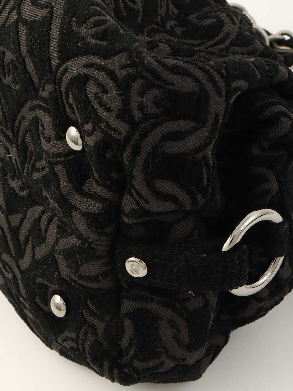 2005 Cotton CC Mark Chain Pattern Shoulder Bag, Black