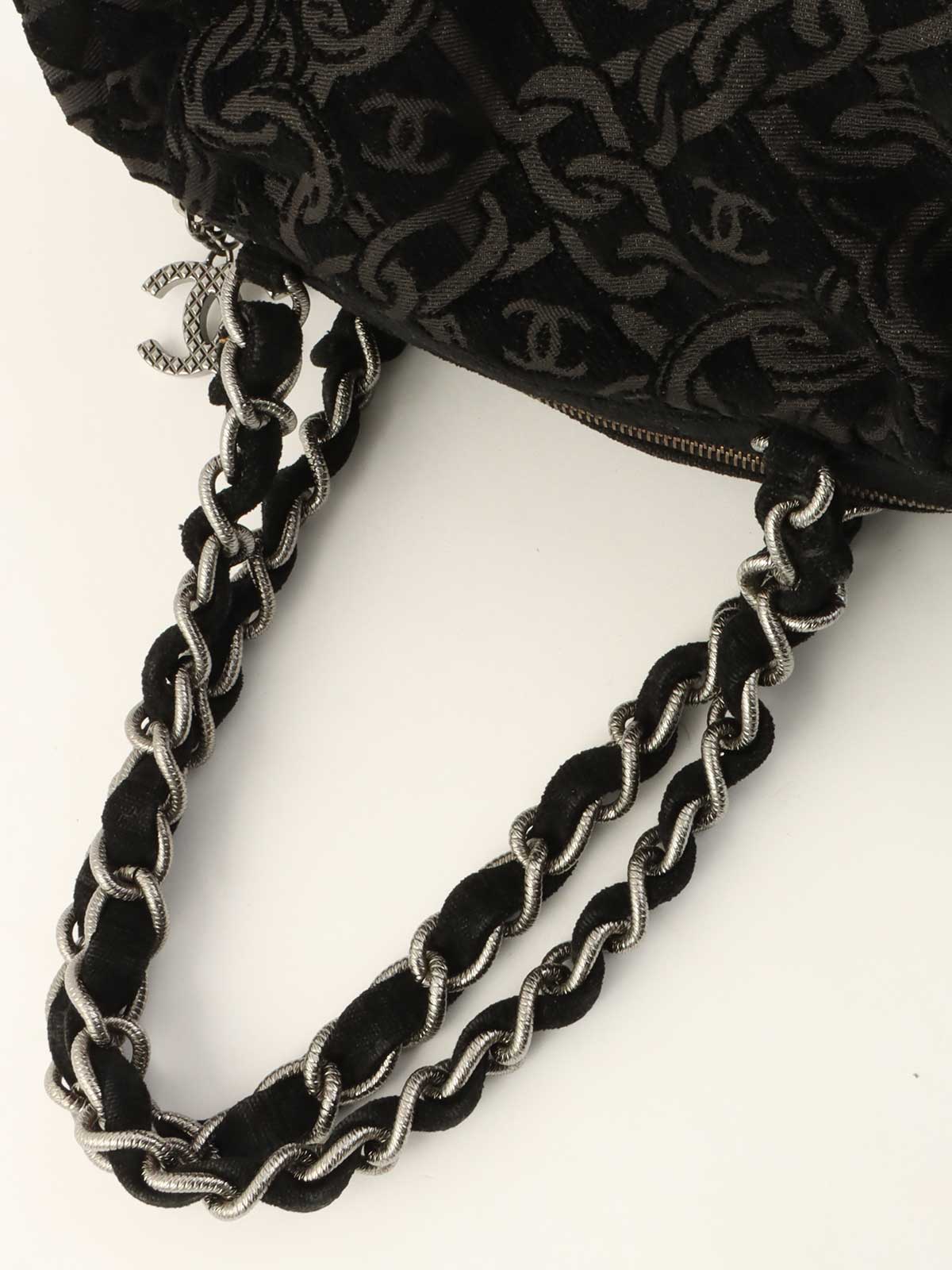 2005 Cotton CC Mark Chain Pattern Shoulder Bag, Black