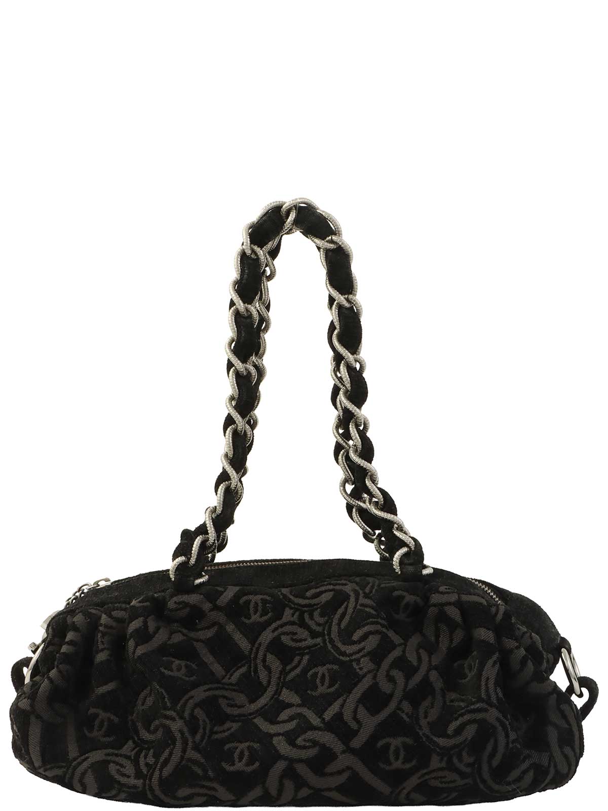 2005 Cotton CC Mark Chain Pattern Shoulder Bag, Black