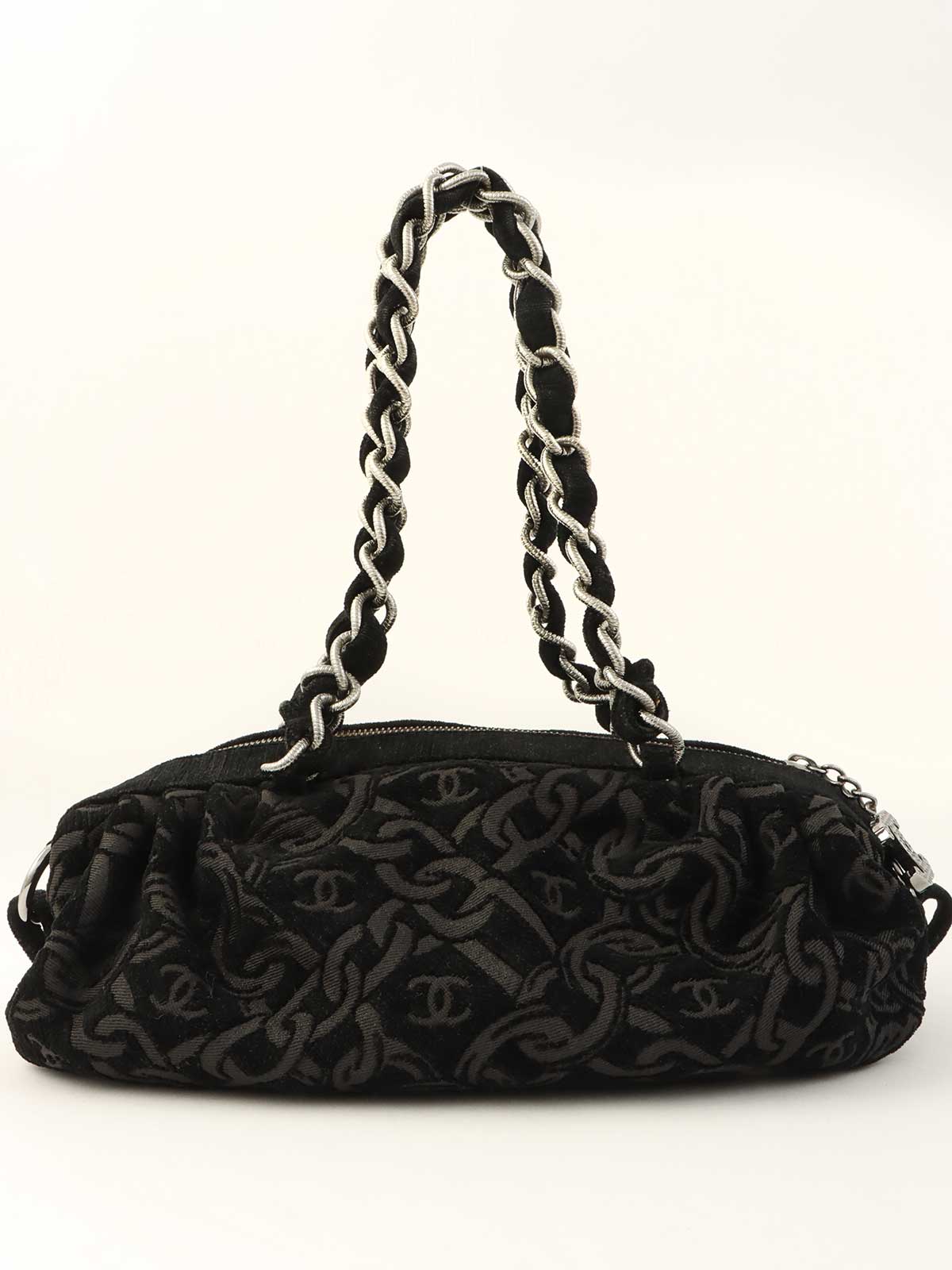2005 Cotton CC Mark Chain Pattern Shoulder Bag, Black