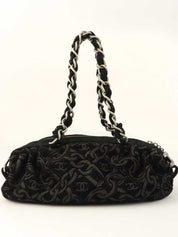 2005 Cotton CC Mark Chain Pattern Shoulder Bag, Black