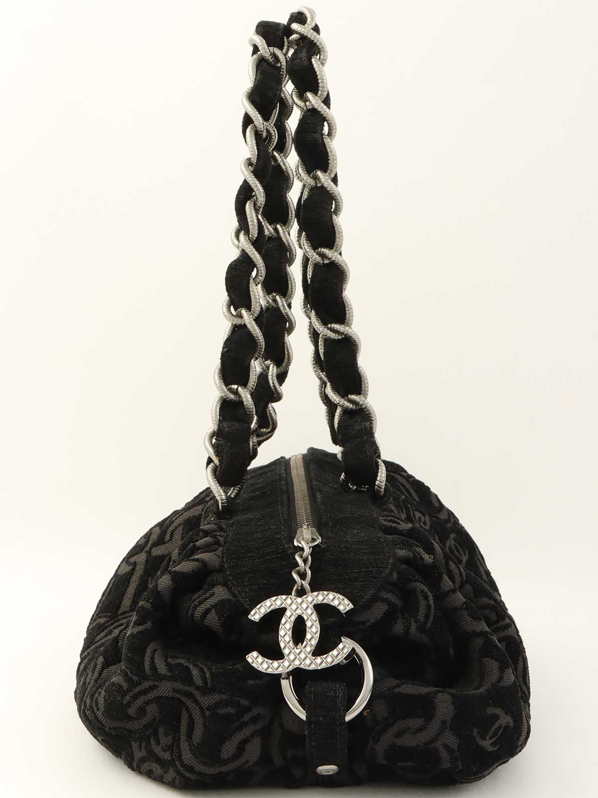 2005 Cotton CC Mark Chain Pattern Shoulder Bag, Black