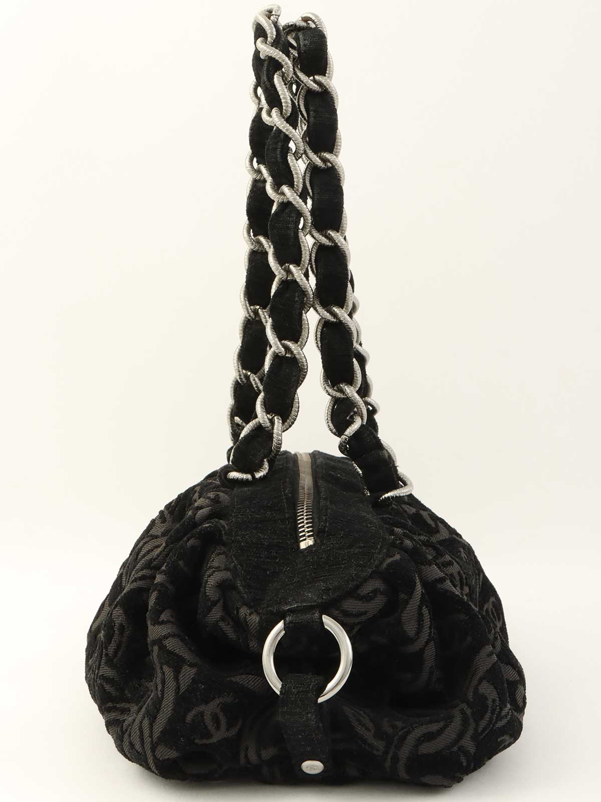 2005 Cotton CC Mark Chain Pattern Shoulder Bag, Black