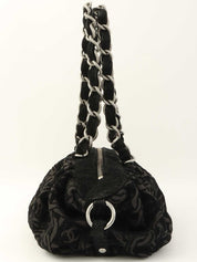 2005 Cotton CC Mark Chain Pattern Shoulder Bag, Black
