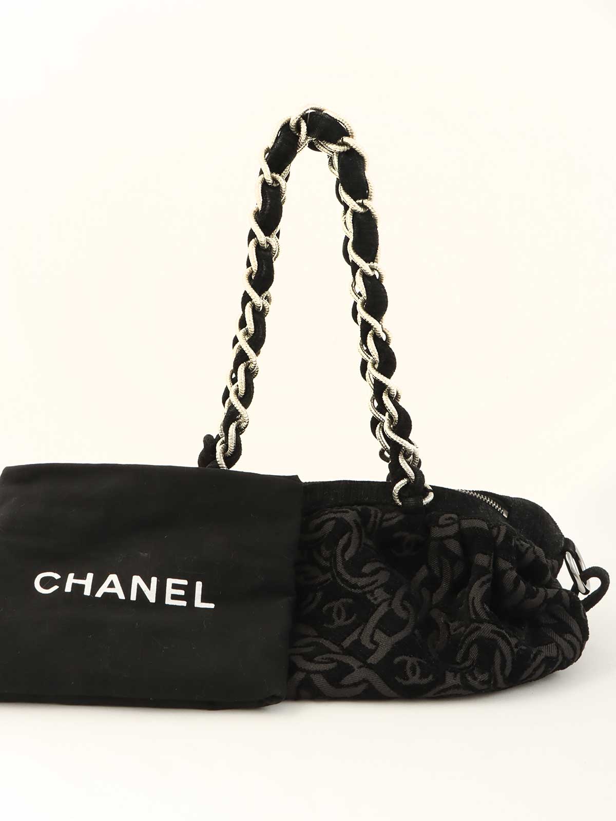 2005 Cotton CC Mark Chain Pattern Shoulder Bag, Black