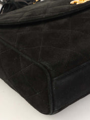 1995年頃製 スエードマトラッセステッチCCターンロックチェーンショルダーバッグ ブラック