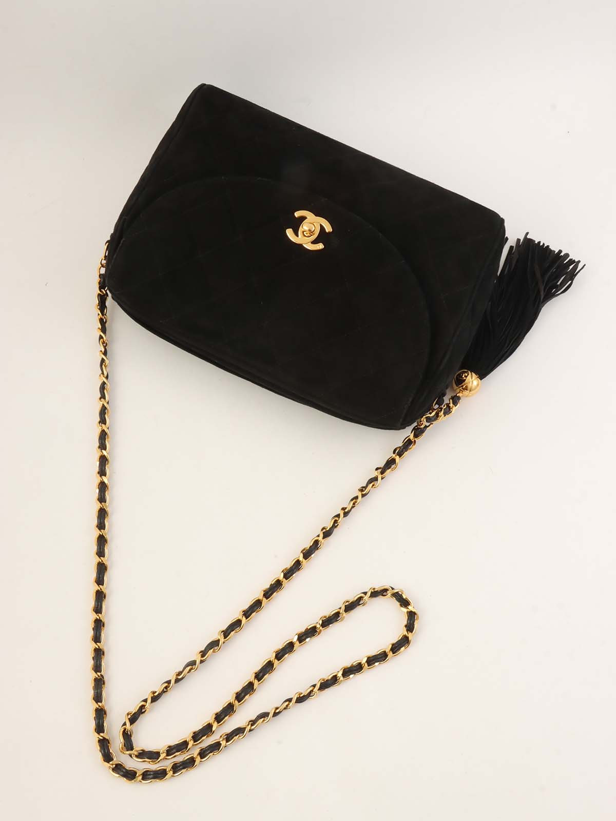 1995年頃製 スエードマトラッセステッチCCターンロックチェーンショルダーバッグ ブラック