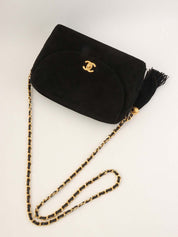 1995年頃製 スエードマトラッセステッチCCターンロックチェーンショルダーバッグ ブラック