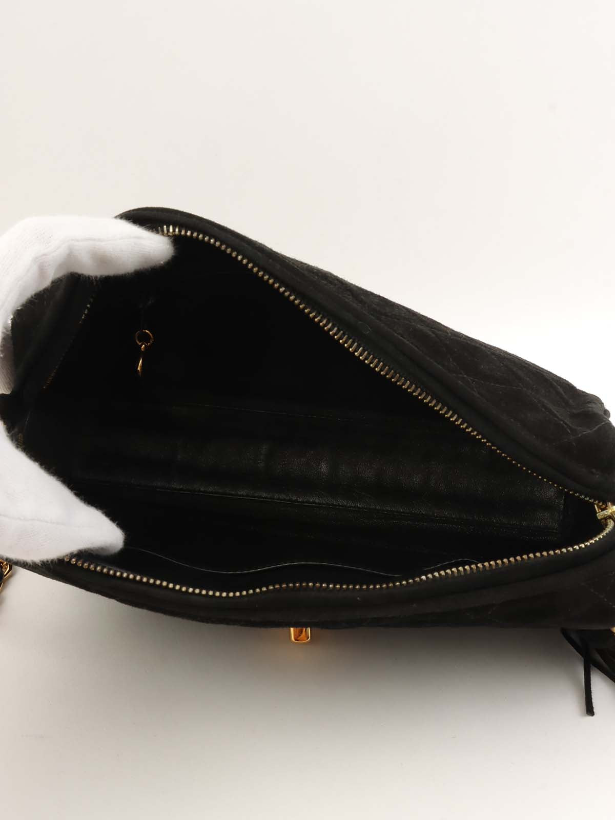 1995年頃製 スエードマトラッセステッチCCターンロックチェーンショルダーバッグ ブラック