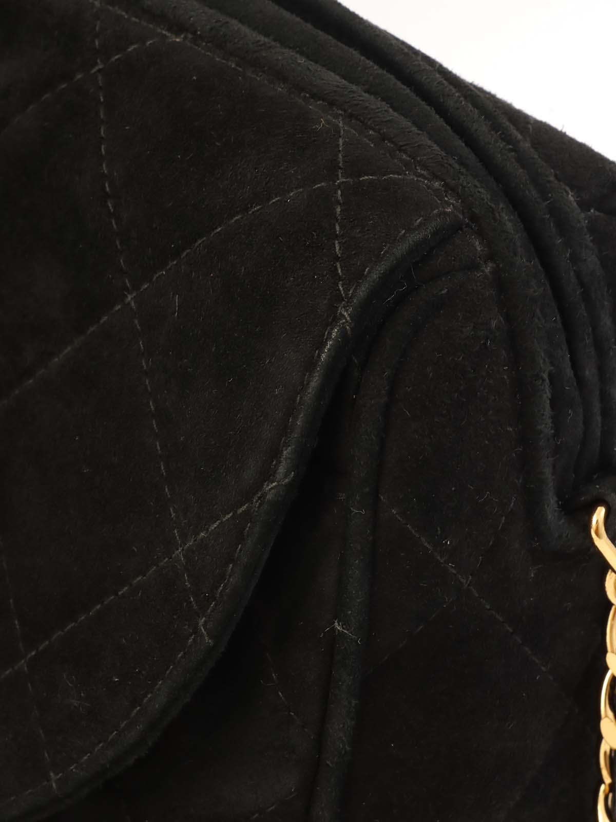 1995年頃製 スエードマトラッセステッチCCターンロックチェーンショルダーバッグ ブラック