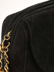 1995年頃製 スエードマトラッセステッチCCターンロックチェーンショルダーバッグ ブラック