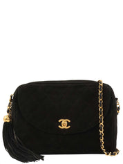 1995年頃製 スエードマトラッセステッチCCターンロックチェーンショルダーバッグ ブラック