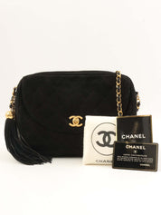 1995年頃製 スエードマトラッセステッチCCターンロックチェーンショルダーバッグ ブラック