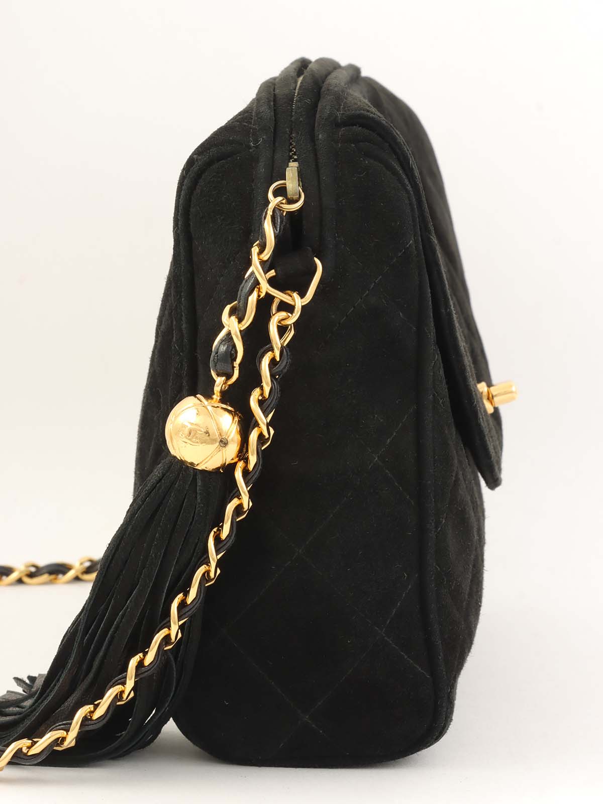 1995 黑色麂皮绗缝 CC 旋扣链条单肩包