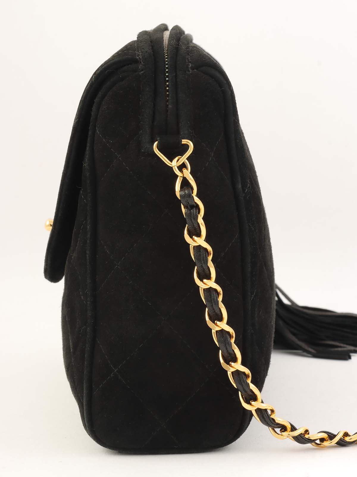 1995年頃製 スエードマトラッセステッチCCターンロックチェーンショルダーバッグ ブラック