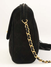 1995年頃製 スエードマトラッセステッチCCターンロックチェーンショルダーバッグ ブラック