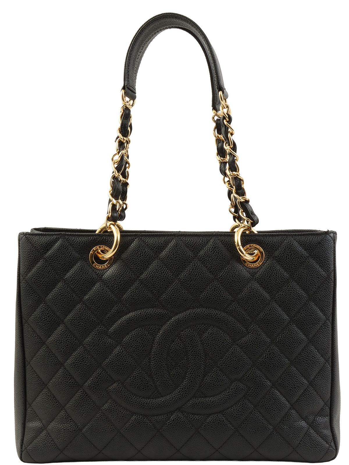 Circa 2012 Caviar Skin CC Mark Stitch Chain Tote Bag Black