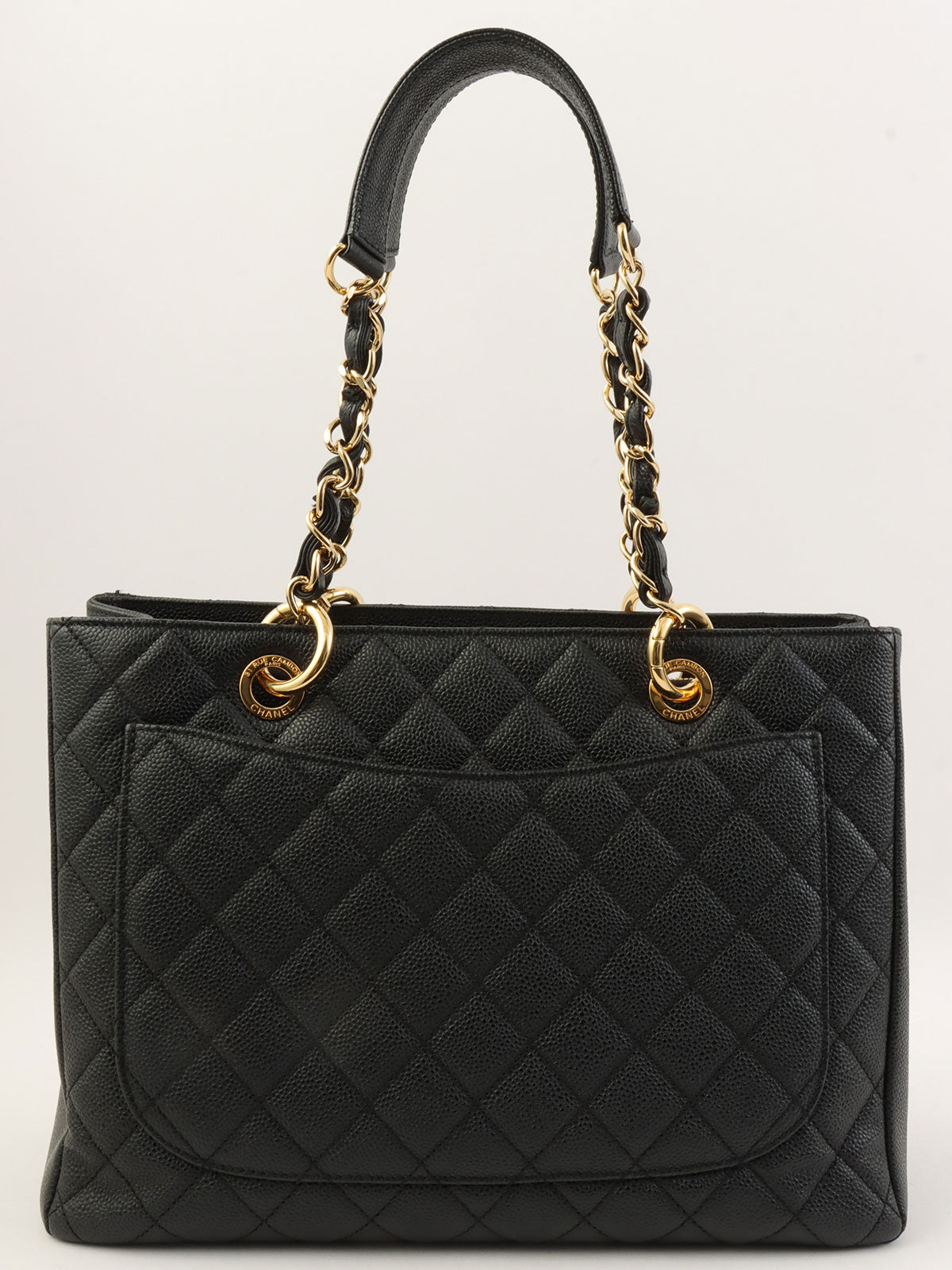 Circa 2012 Caviar Skin CC Mark Stitch Chain Tote Bag Black