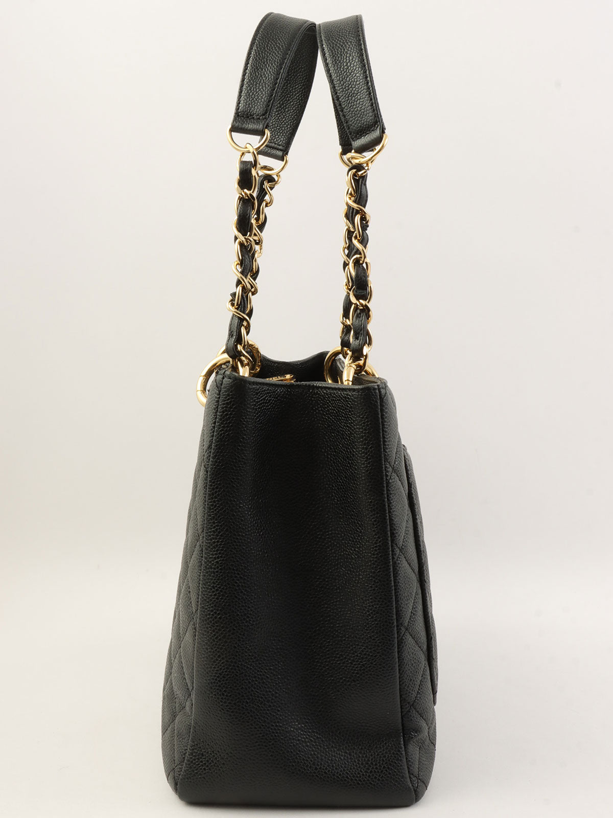 Circa 2012 Caviar Skin CC Mark Stitch Chain Tote Bag Black