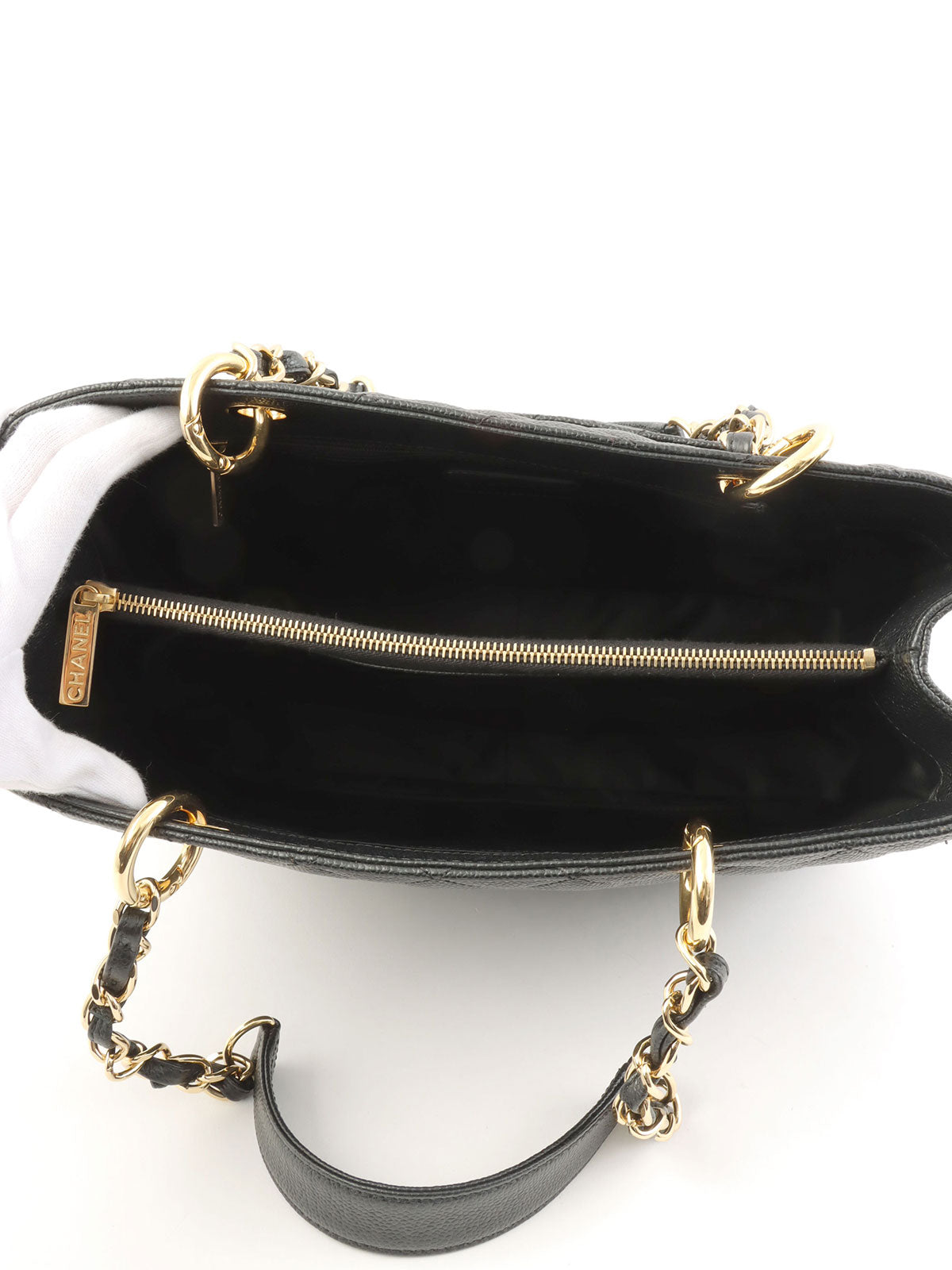 Circa 2012 Caviar Skin CC Mark Stitch Chain Tote Bag Black