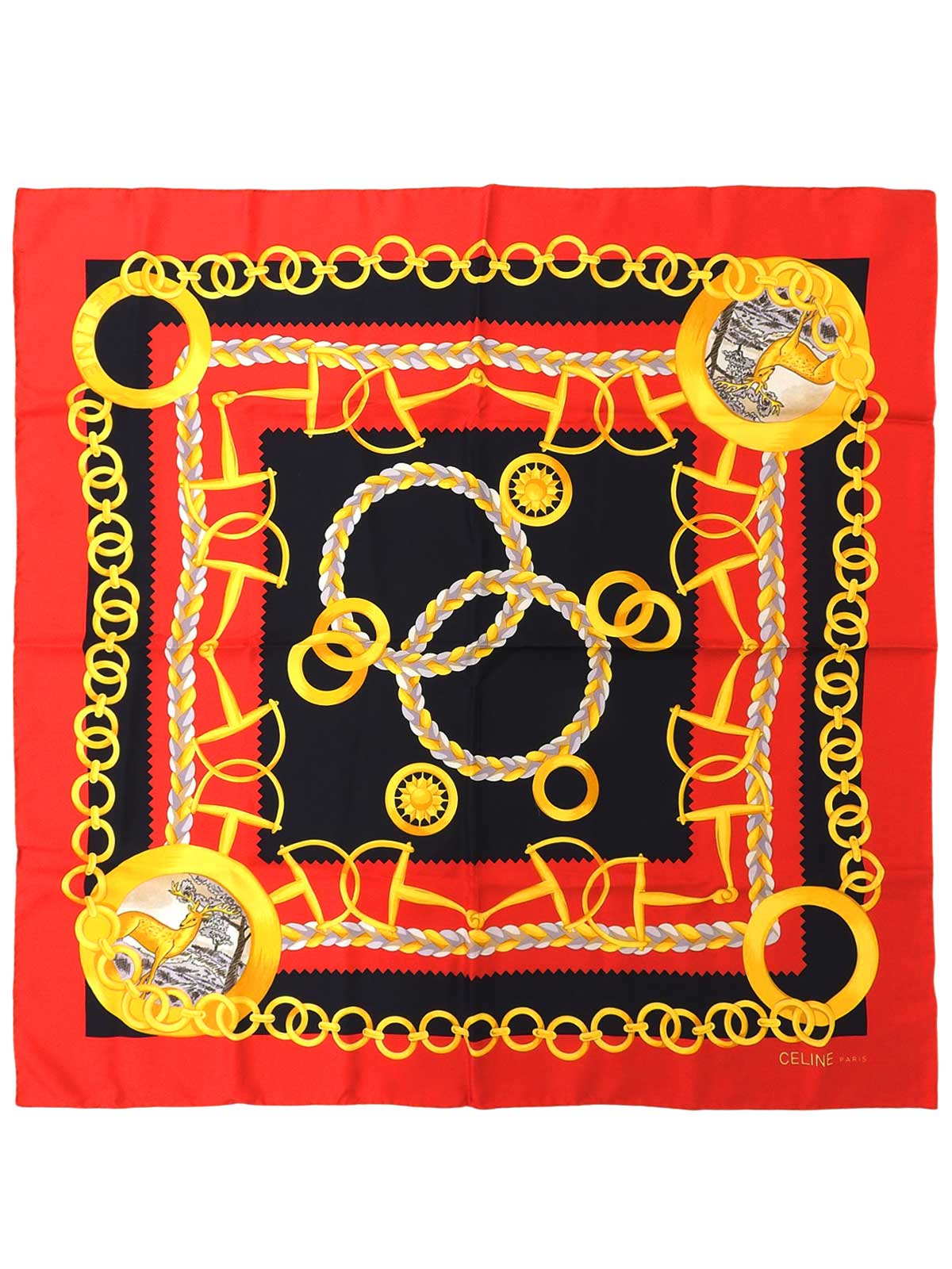 圆形标志设计链条图案围巾 红/黑色