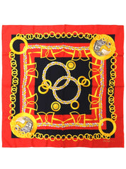 圆形标志设计链条图案围巾 红/黑色