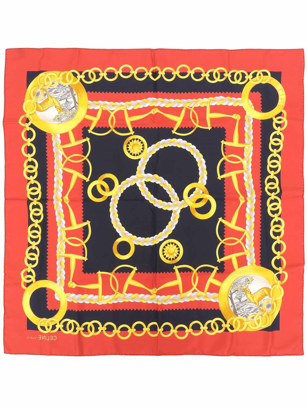 サークルロゴデザインチェーンパターンスカーフ レッド/ブラック