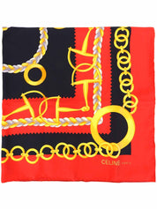 サークルロゴデザインチェーンパターンスカーフ レッド/ブラック