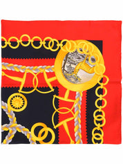 サークルロゴデザインチェーンパターンスカーフ レッド/ブラック