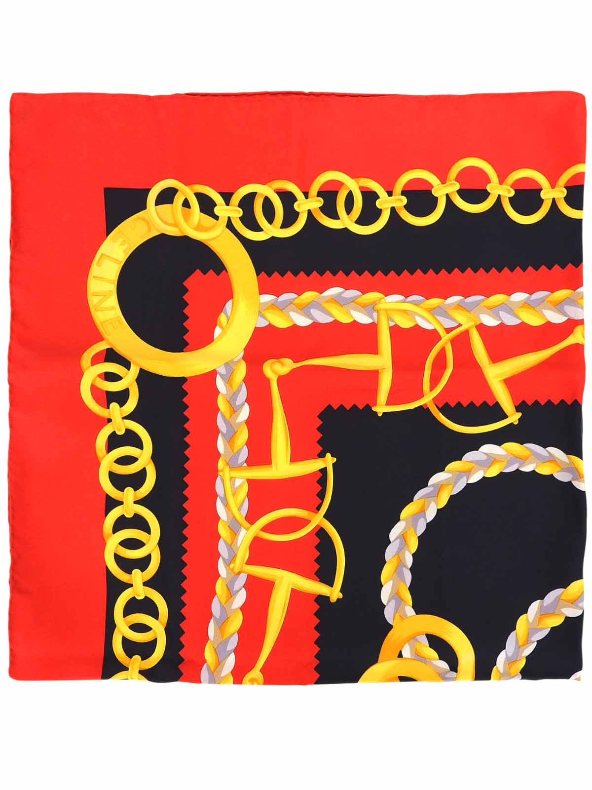 サークルロゴデザインチェーンパターンスカーフ レッド/ブラック
