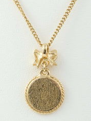 Ribbon Round Emblem Logo Necklace Gold