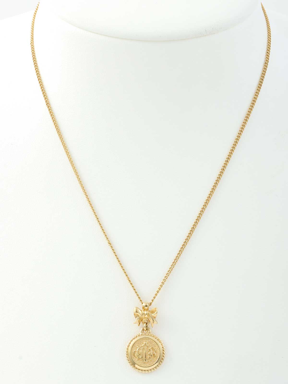 Ribbon Round Emblem Logo Necklace Gold