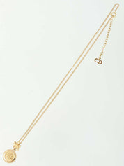 Ribbon Round Emblem Logo Necklace Gold