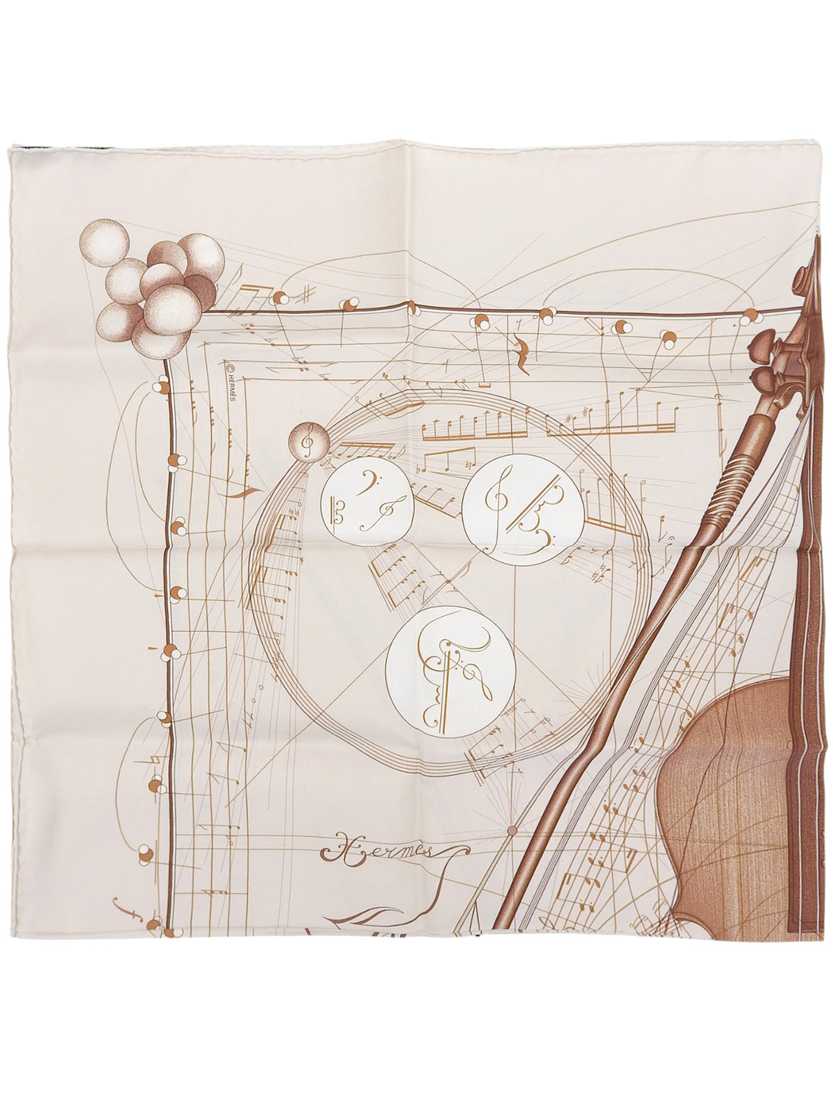 カレ90　La Musique des Spheresパターンスカーフ　アイボリー／ブラウン